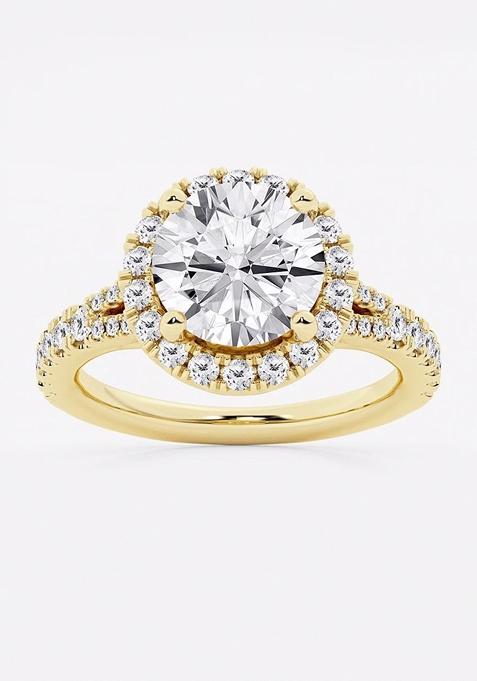 3 3/4 ctw Round Lab Grown Diamond Split Shank Halo Engagement Ring