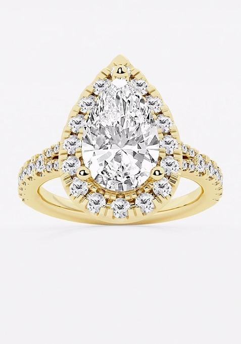 3 3/4 ctw Pear Lab Grown Diamond Split Shank Halo Engagement Ring