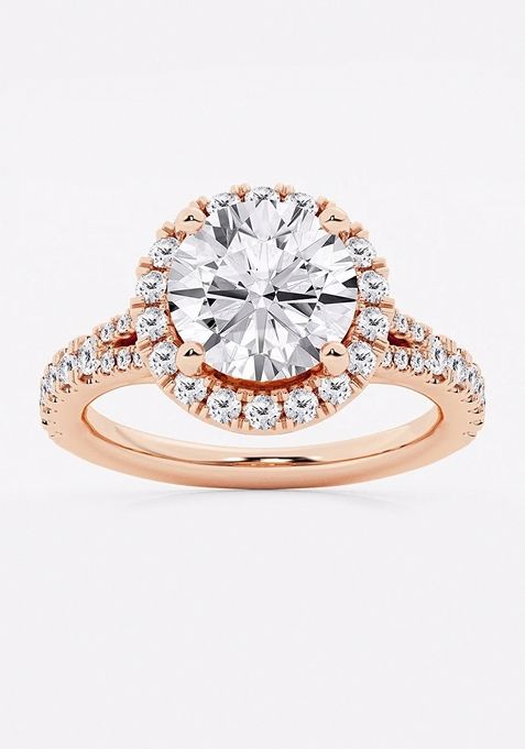 3 3/4 ctw Round Lab Grown Diamond Split Shank Halo Engagement Ring