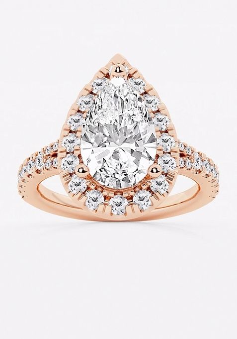 3 3/4 ctw Pear Lab Grown Diamond Split Shank Halo Engagement Ring