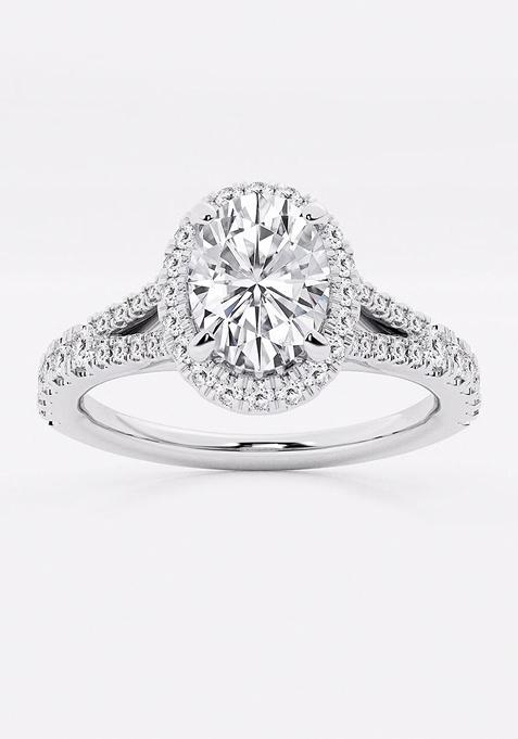 1 1/5 ctw Oval Lab Grown Diamond Split Shank Halo Engagement Ring