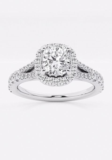 1 1/5 ctw Cushion Lab Grown Diamond Split Shank Halo Engagement Ring