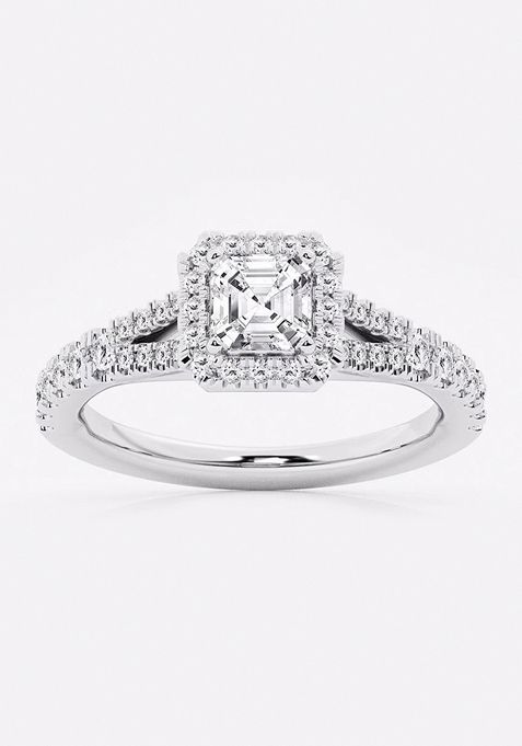 1 1/5 ctw Asscher Lab Grown Diamond Split Shank Halo Engagement Ring