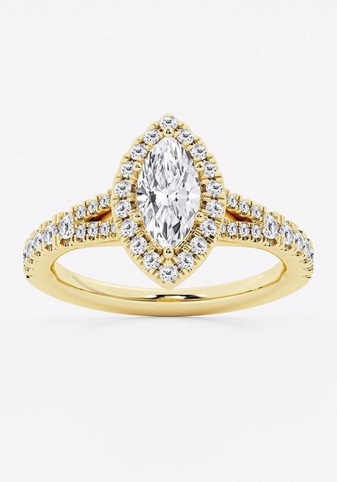 1 1/5 ctw Marquise Lab Grown Diamond Split Shank Halo Engagement Ring