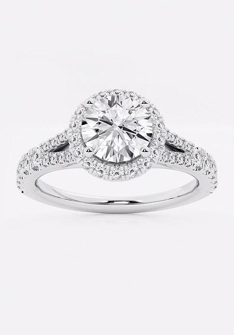 1 1/2 ctw Round Lab Grown Diamond Split Shank Halo Engagement Ring