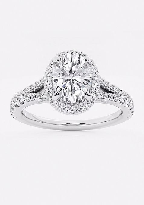 1 1/2 ctw Cushion Lab Grown Diamond Split Shank Halo Engagement Ring