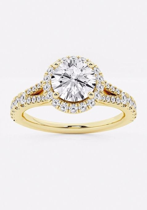 1 1/2 ctw Round Lab Grown Diamond Split Shank Halo Engagement Ring