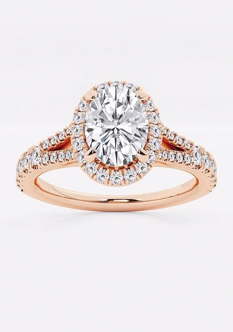 1 1/2 ctw Oval Lab Grown Diamond Split Shank Halo Engagement Ring