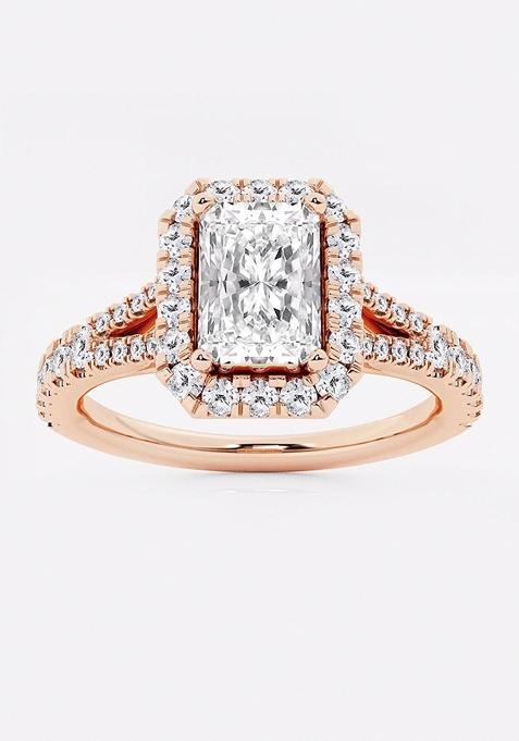 1 1/2 ctw Radiant Lab Grown Diamond Split Shank Halo Engagement Ring