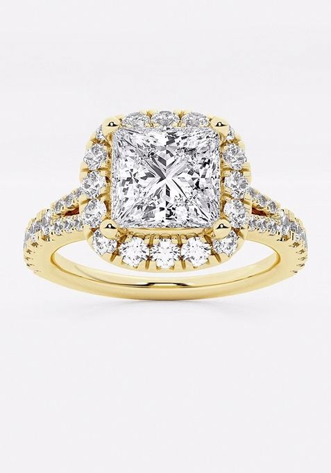 2ctw Princess Lab Grown Diamond Split Shank Halo Engagement Ring