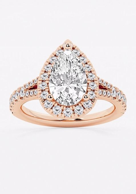 2 5/8 ctw Pear Lab Grown Diamond Split Shank Halo Engagement Ring