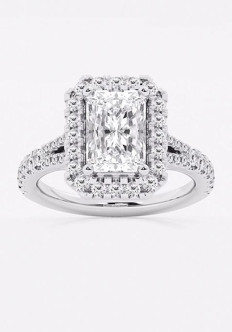 3 1/5 ctw Radiant Lab Grown Diamond Split Shank Halo Engagement Ring