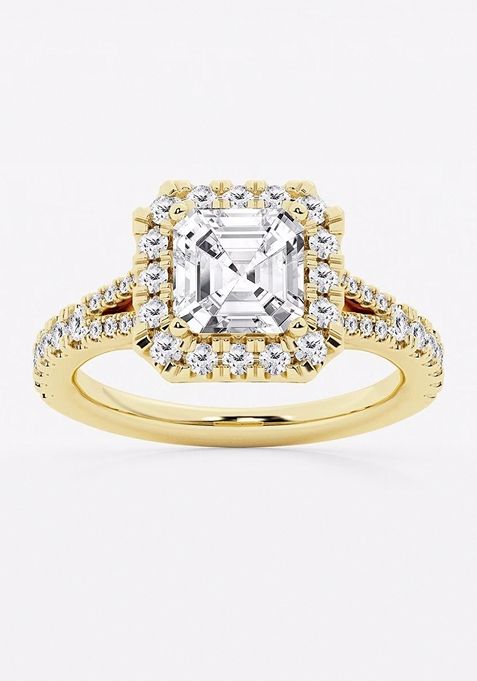 3 1/5  ctw Asscher Lab Grown Diamond Split Shank Halo Engagement Ring