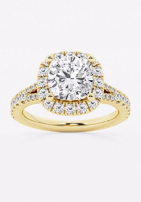 3 3/4 ctw Cushion Lab Grown Diamond Split Shank Halo Engagement Ring