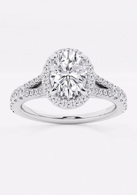 1 1/5 ctw Oval Lab Grown Diamond Split Shank Halo Engagement Ring