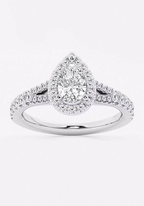 1 1/5 ctw Pear Lab Grown Diamond Split Shank Halo Engagement Ring