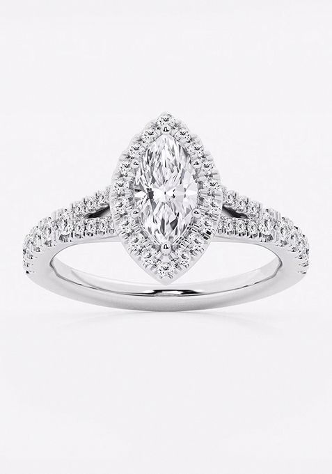 1 1/5 ctw Marquise Lab Grown Diamond Split Shank Halo Engagement Ring