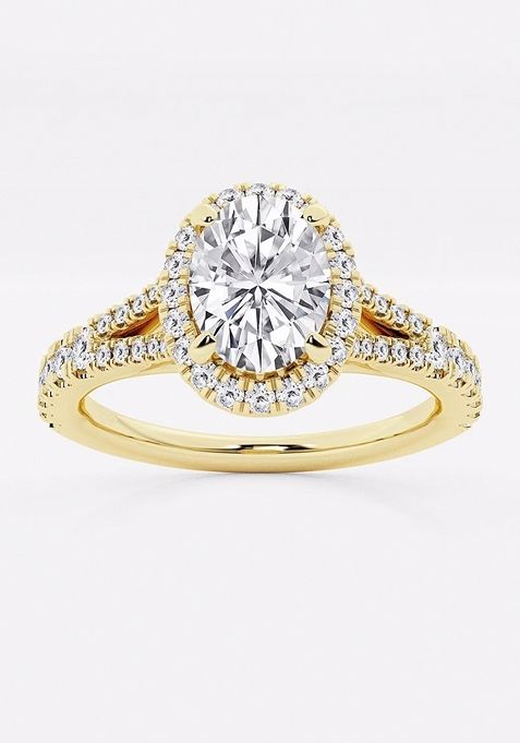 1 1/5 ctw Oval Lab Grown Diamond Split Shank Halo Engagement Ring