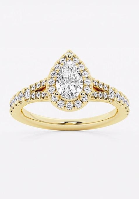 1 1/5 ctw Pear Lab Grown Diamond Split Shank Halo Engagement Ring