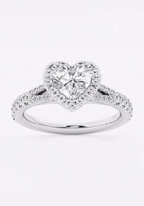 1 1/2 ctw Heart Lab Grown Diamond Split Shank Halo Engagement Ring