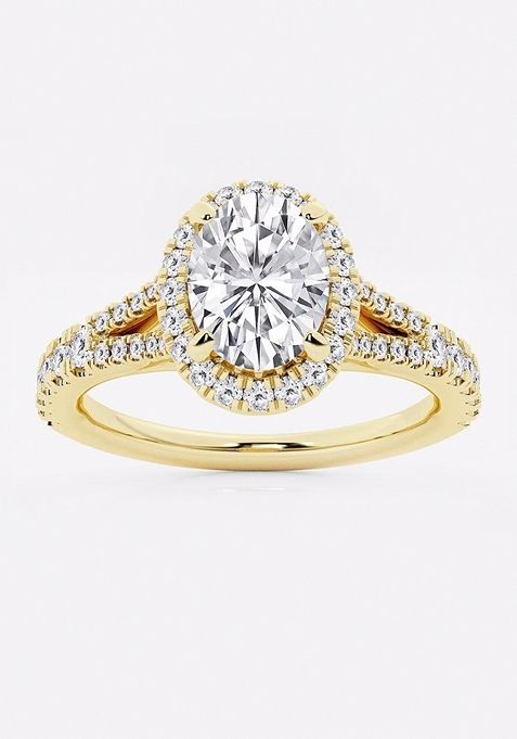 1 1/2 ctw Oval Lab Grown Diamond Split Shank Halo Engagement Ring