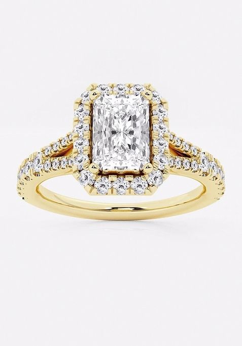 1 1/2 ctw Radiant Lab Grown Diamond Split Shank Halo Engagement Ring