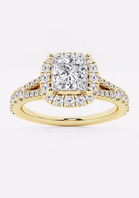 1 1/2 ctw Princess Lab Grown Diamond Split Shank Halo Engagement Ring