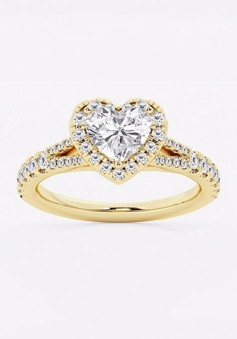 1 1/2 ctw Heart Lab Grown Diamond Split Shank Halo Engagement Ring