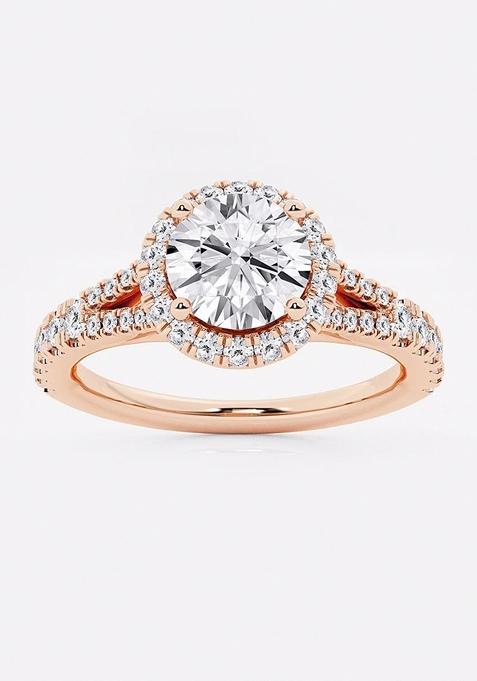 1 1/2 ctw Round Lab Grown Diamond Split Shank Halo Engagement Ring