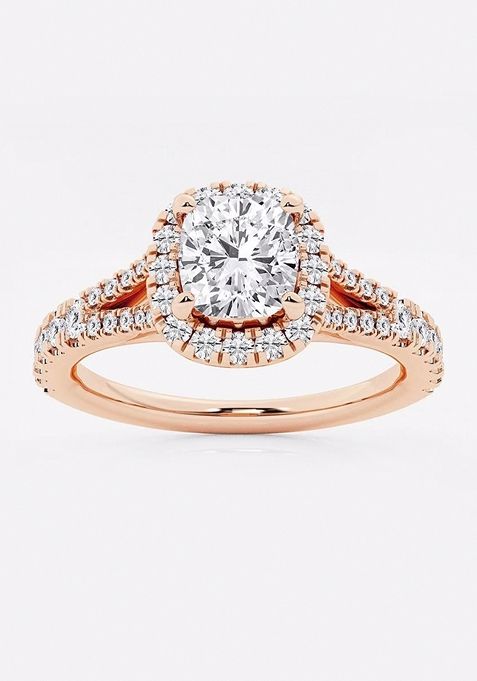 1 1/2 ctw Cushion Lab Grown Diamond Split Shank Halo Engagement Ring