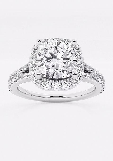 2 ctw Cushion Lab Grown Diamond Split Shank Halo Engagement Ring