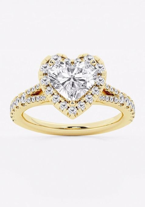 2 ctw Heart Lab Grown Diamond Split Shank Halo Engagement Ring