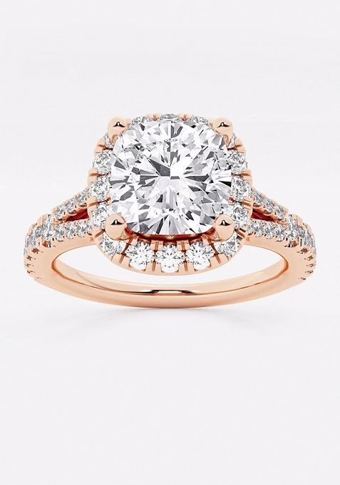 2 ctw Cushion Lab Grown Diamond Split Shank Halo Engagement Ring