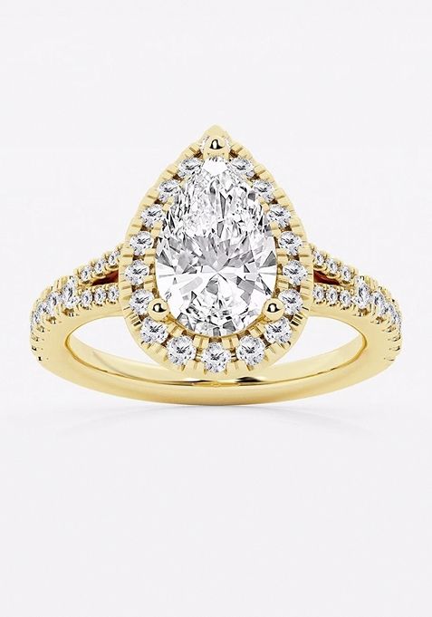 2 5/8 ctw Pear Lab Grown Diamond Split Shank Halo Engagement Ring