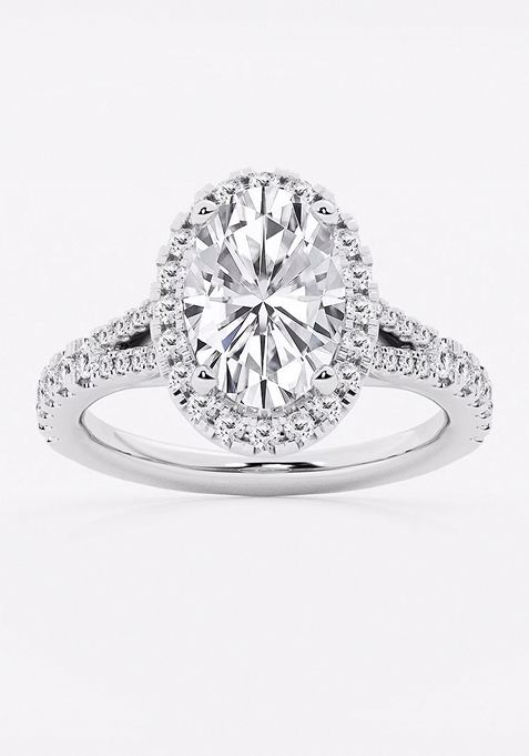 3 1/5 ctw Oval Lab Grown Diamond Split Shank Halo Engagement Ring