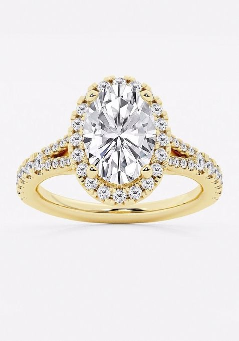 3 1/5 ctw Oval Lab Grown Diamond Split Shank Halo Engagement Ring