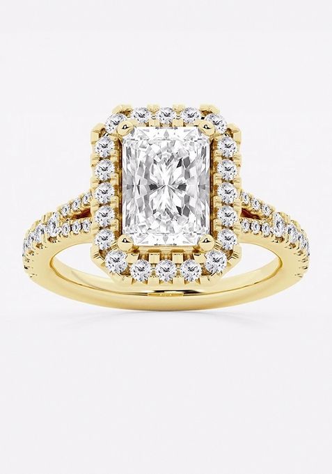 3 1/5 ctw Radiant Lab Grown Diamond Split Shank Halo Engagement Ring