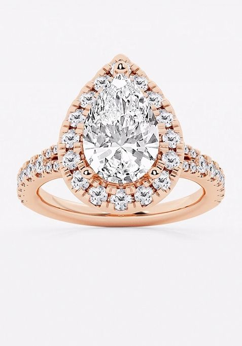 3 1/5 ctw Pear Lab Grown Diamond Split Shank Halo Engagement Ring