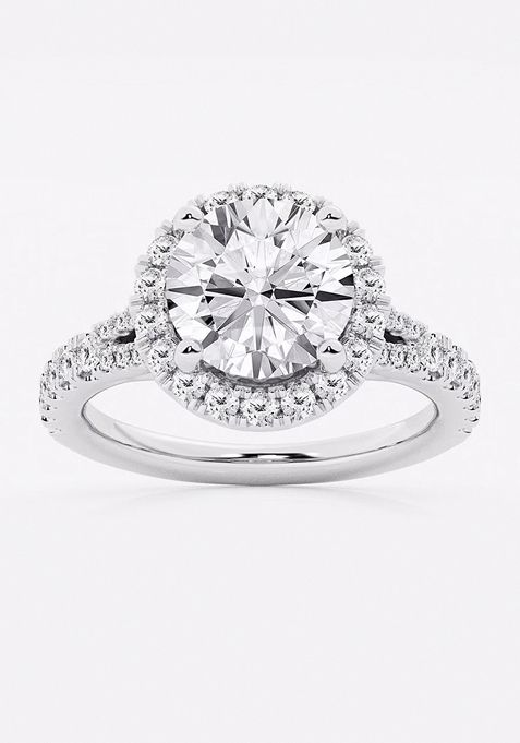 3 3/4 ctw Round Lab Grown Diamond Split Shank Halo Engagement Ring