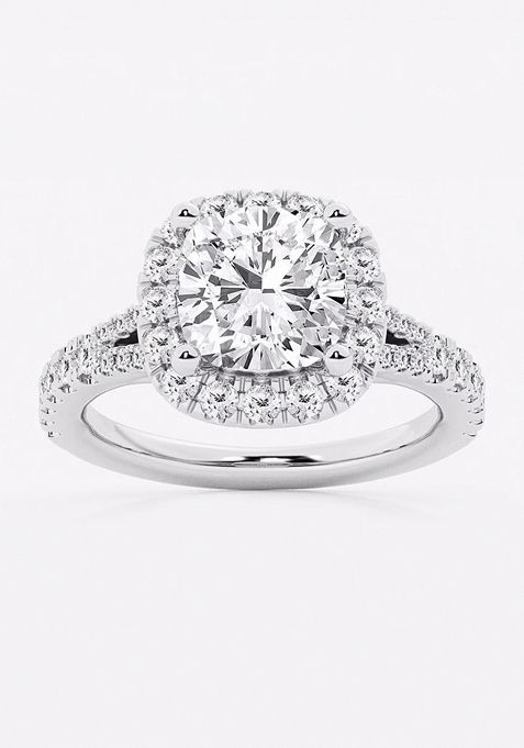 3 3/4 ctw Cushion Lab Grown Diamond Split Shank Halo Engagement Ring