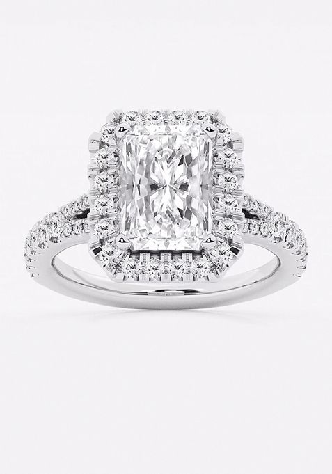 3 3/4 ctw Radiant Lab Grown Diamond Split Shank Halo Engagement Ring