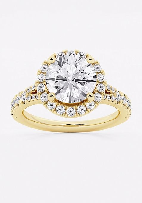 3 3/4 ctw Round Lab Grown Diamond Split Shank Halo Engagement Ring