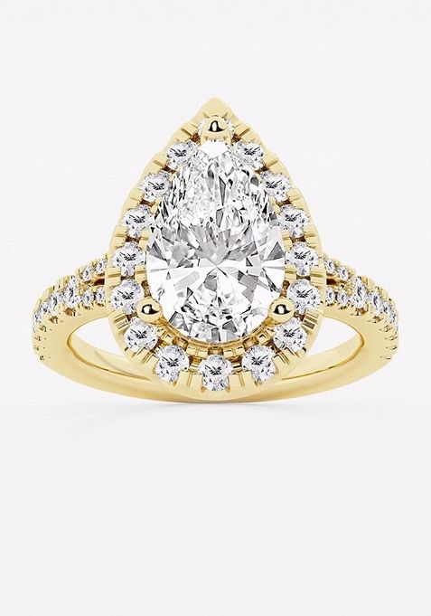 3 3/4 ctw Pear Lab Grown Diamond Split Shank Halo Engagement Ring