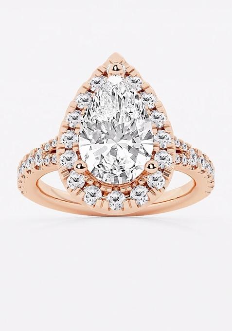 3 3/4 ctw Pear Lab Grown Diamond Split Shank Halo Engagement Ring