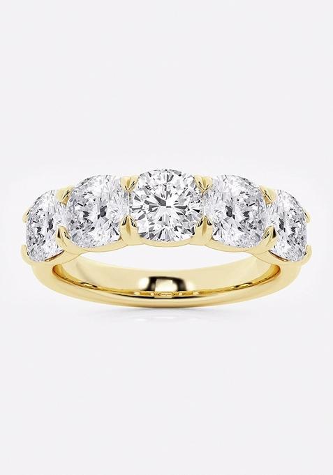 3 ctw Cushion Lab Grown Diamond Five-Stone Anniversary Band