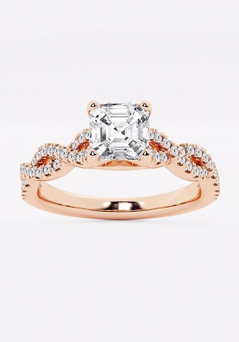 1 ctw Asscher Lab Grown Diamond Double Twist Engagement Ring