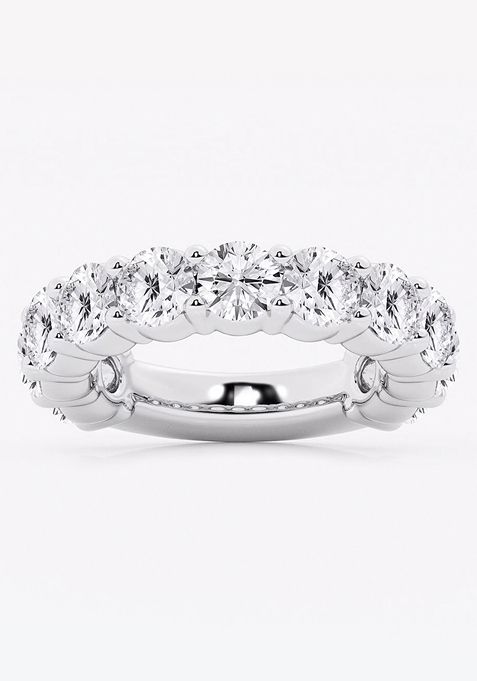 5 ctw Round Lab Grown Diamond Three Quarter Eternity Shared Prong Wedding Band