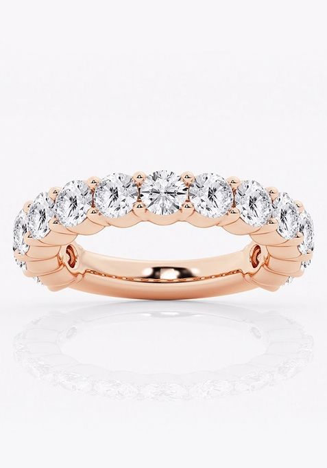 3ctw Round Lab Grown Diamond Three Quarter Eternity Shared Prong Wedding Band