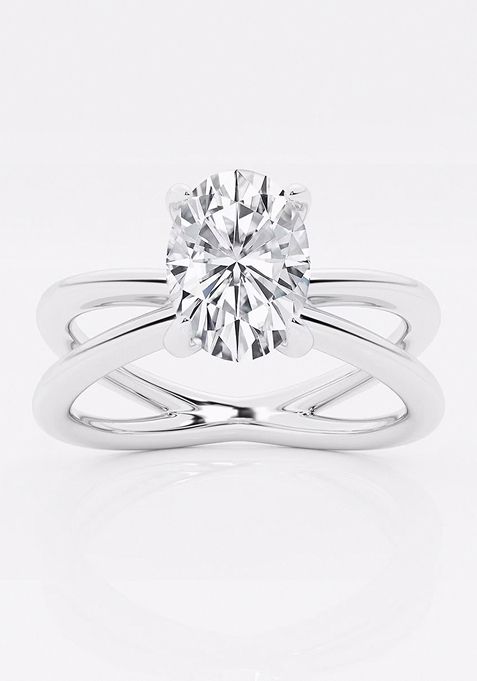 1 1/2 ctw Oval Lab Grown Diamond Crossover Solitaire Engagement Ring