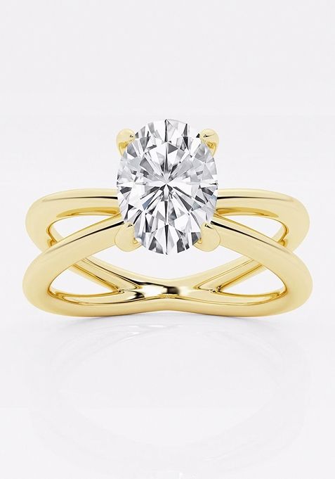 1 1/2 ctw Oval Lab Grown Diamond Crossover Solitaire Engagement Ring